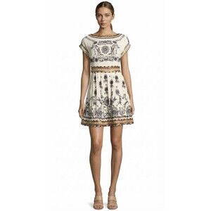 Alice + Olivia Womens Mini Dress Off White Size 4 Gertie Embroidered Short Dress